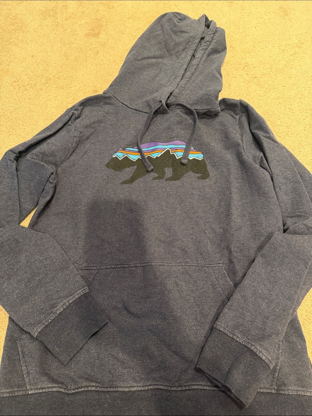 Patagonia Men's Gray organic cotton Hooded Sweatshirt with Bear Graphic Sz small